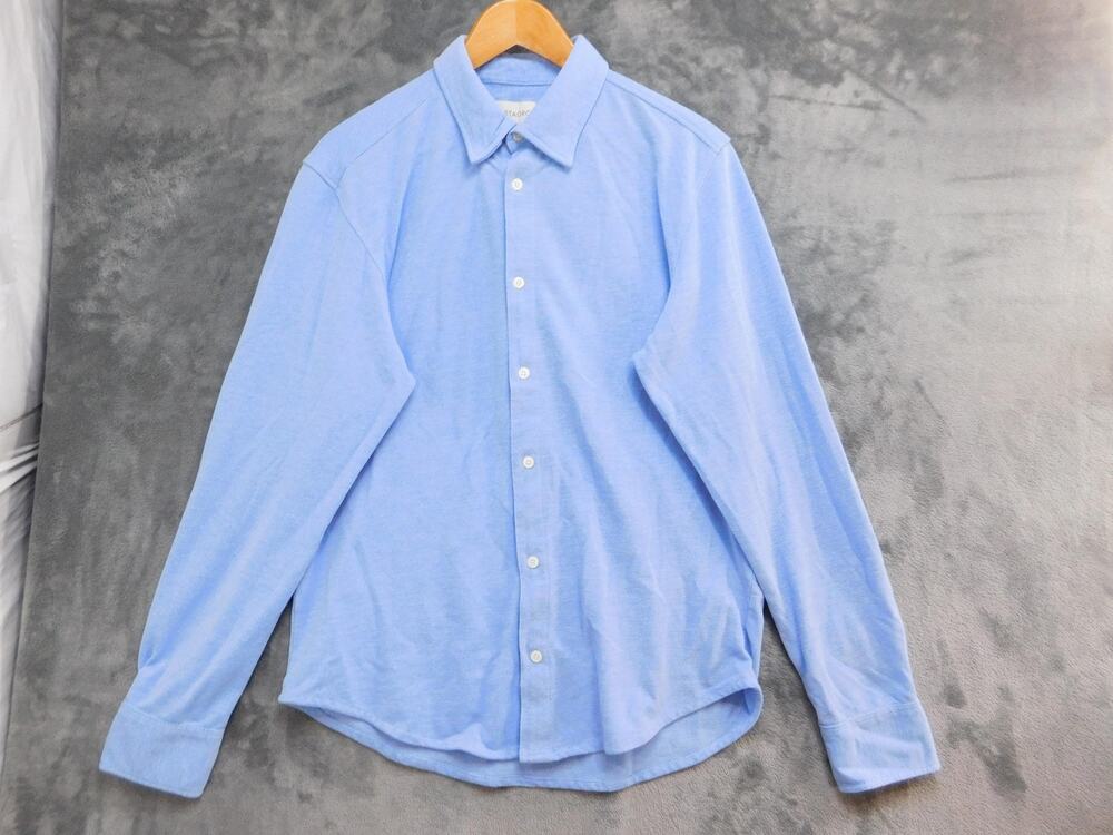 COASTAORO Dress Shirt Mens L Blue 50% Cotton 50% Polyester Point Collar
